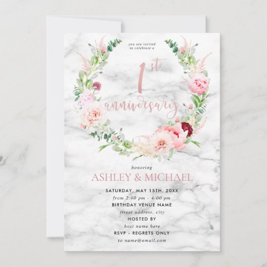 Jubileum van het eerste huwelijk Elegant Roos Gold Kaart (Voorkant)