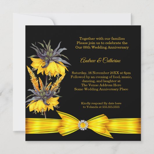 Jubileum van het huwelijk Exotic Yellow Floral Bla Kaart (Achterkant)