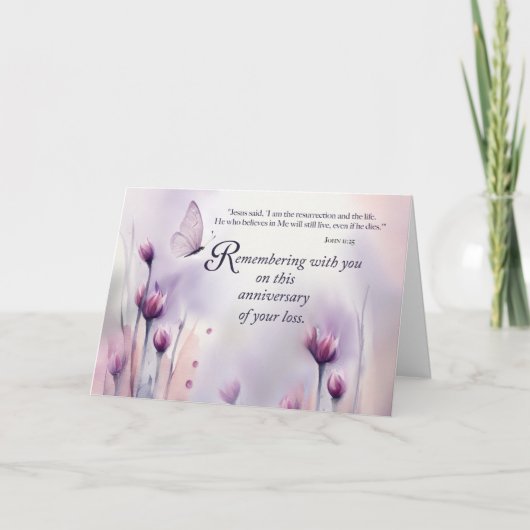 Jubileum van het verlies van bloemen vlinder kaart (Voorkant)