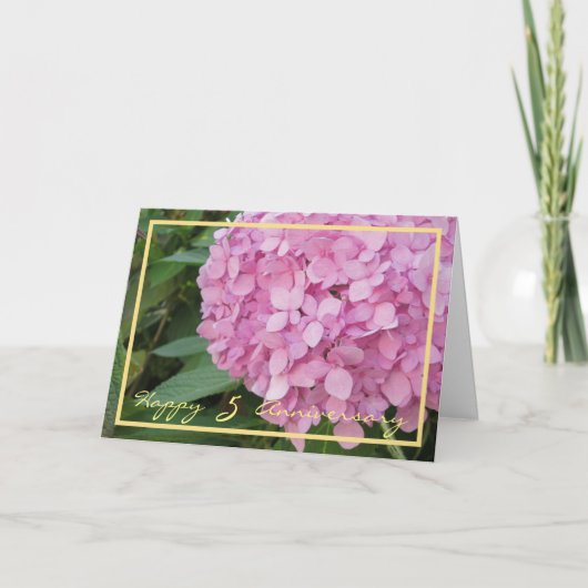 Jubileum van het vijfde huwelijk wint roze hydrang kaart (Voorkant)