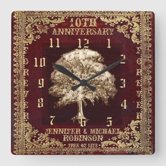 Jubileum van levensboom vierkante klok (Voorkant)