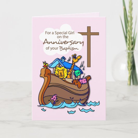 Jubileum van Noah van het Meisje van het Doopsel Kaart (Voorkant)