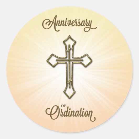 Jubileum van Ordination, Cross on Starburst Ronde Sticker (Voorkant)