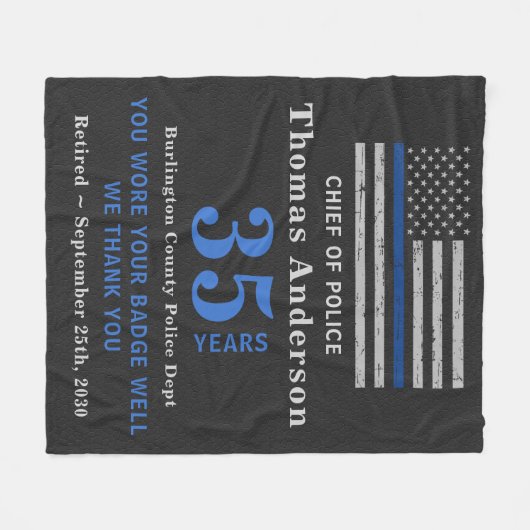 Jubileum van politie-aftredingscadeau met blauwe l fleece deken (Voorkant (Horizontaal))