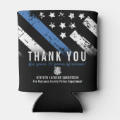 Jubileum van politie-pensionering met blauwe lijn  blikjeskoeler (Achterkant)