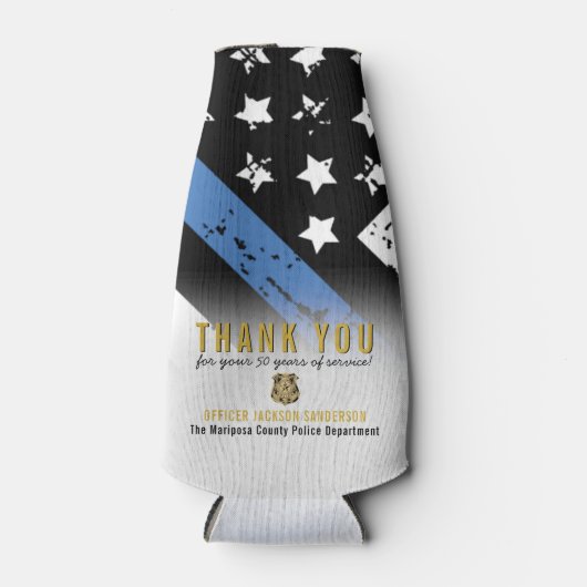 Jubileum van politie-pensionering met blauwe lijn  flesjeskoeler (Voorkant)