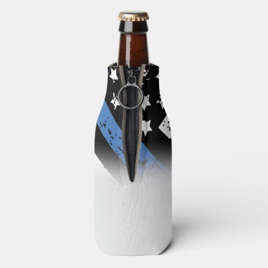 Jubileum van politie-pensionering met blauwe lijn  flesjeskoeler (Fles Achterkant)