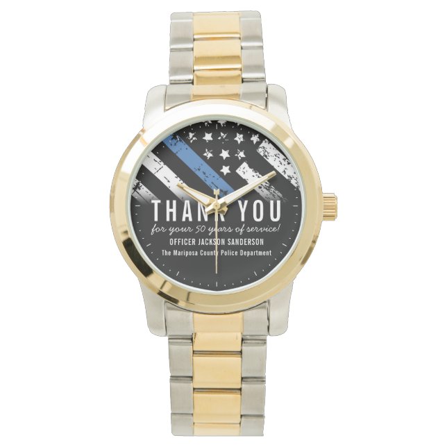 Jubileum van politie-pensionering met blauwe lijn  horloge (Voorkant)