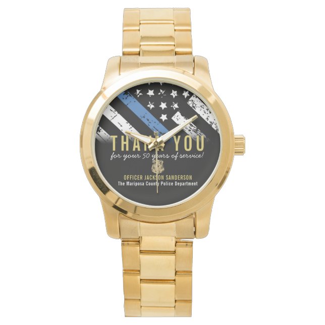 Jubileum van politie-pensionering met blauwe lijn  horloge (Voorkant)