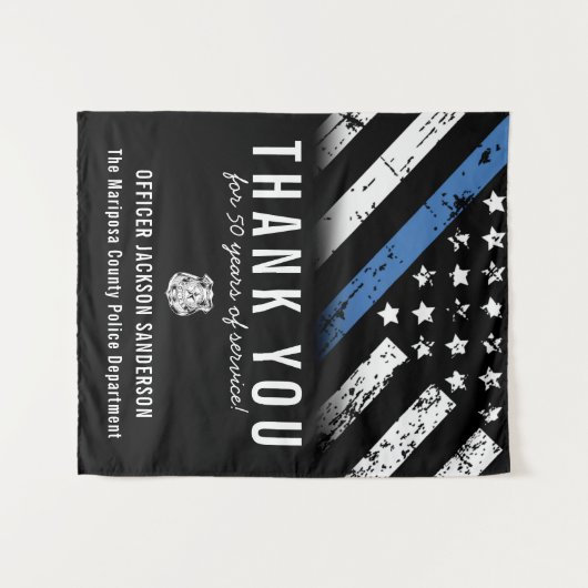 Jubileum van politie-pensionering met blauwe lijn wandkleed (Voorkant (horizontaal))