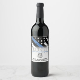 Jubileum van politie-pensionering met blauwe lijn  wijn etiket