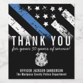 Jubileum van politie-pensionering met blauwe lijn wijn etiket (Enkel label)