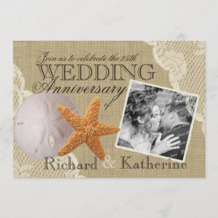 Jubileum van  strand en Lace Wedding Kaart