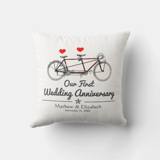 Jubileum van tandem Bicycle Custom Wedding Kussen (Achterkant)