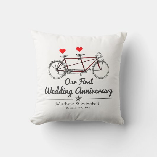 Jubileum van tandem Bicycle Custom Wedding Kussen (Voorkant)