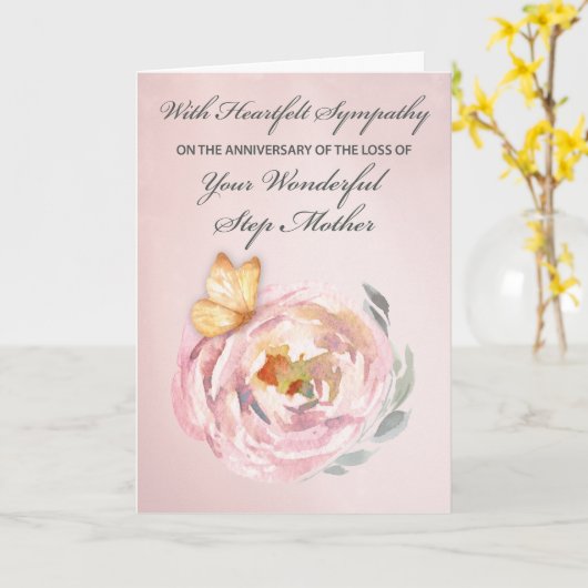 Jubileum van Verlies van Stap Moeder Vlinder Roos Kaart (Gele Bloem)
