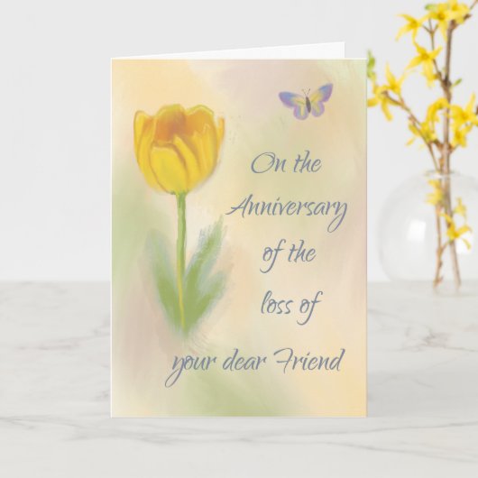 Jubileum van Verlies van Vriend Waterverf Bloem Kaart (Gele Bloem)
