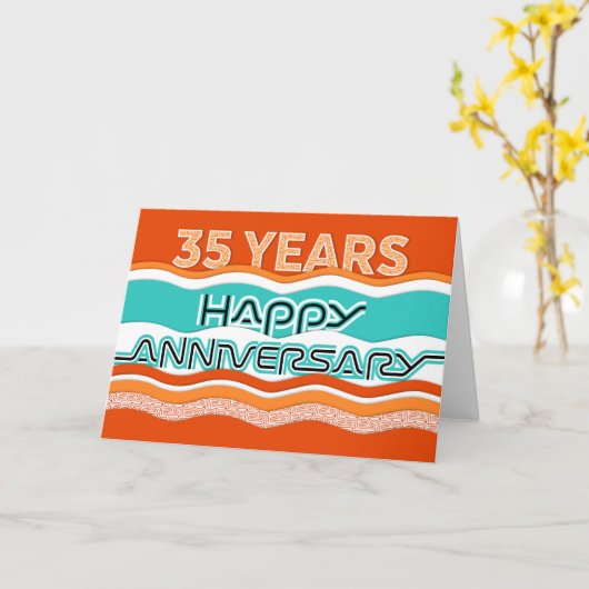 Jubileum van werknemer 35 jaar kleurrijke golven kaart (Gele Bloem)