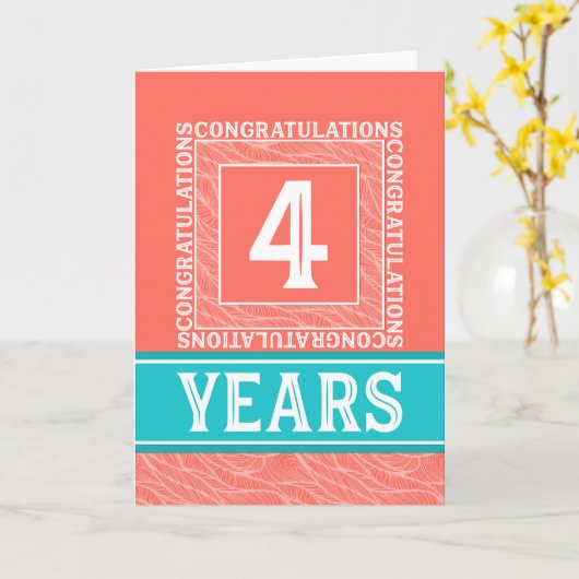 Jubileum van werknemers 4 jaar - decoratief kaart (Gele Bloem)