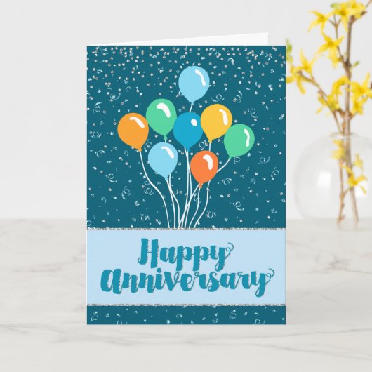 Jubileum van werknemers - ballonnen en Confetti Kaart (Gele Bloem)