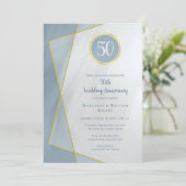 jubileum verjaardag 50e stoffig blauw met gouden l kaart (Staand voorkant)