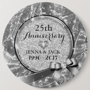 Jubileum voor 25th Wedding Black & Silver 4 Ronde Button 6,0 Cm