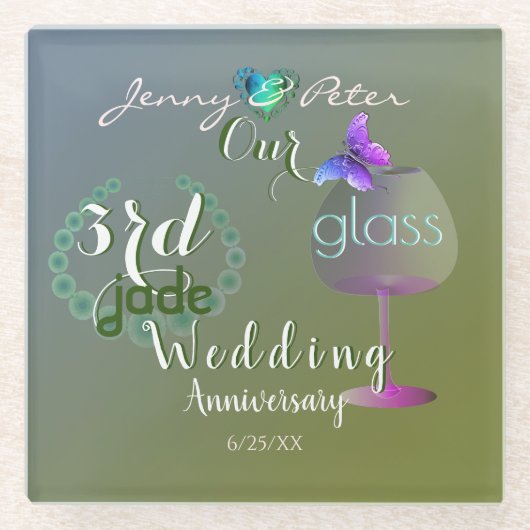 Jubileum voor 3e Jade Glass Wedding Glazen Onderzetter (Voorkant)