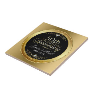 Jubileum voor 50e bruiloft zwart en glitter tegeltje