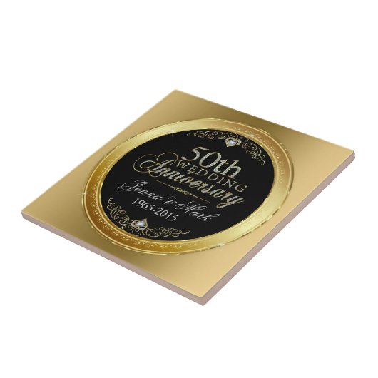 Jubileum voor 50e bruiloft zwart en glitter tegeltje (Zijkant)
