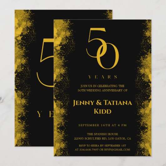 Jubileum voor 50e bruiloft zwart en goud kaart (Voorkant / Achterkant)