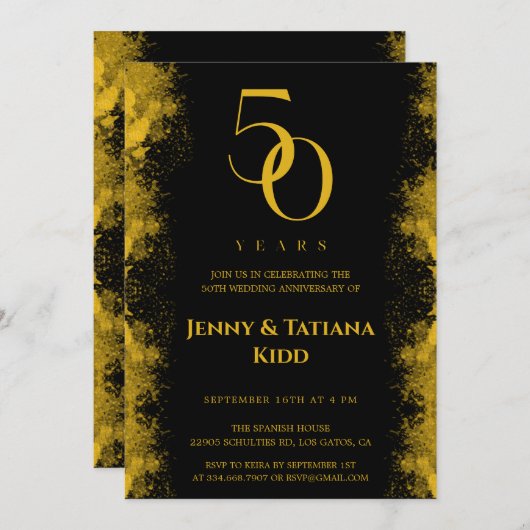 Jubileum voor 50e bruiloft zwart en goud kaart (Voorkant / Achterkant)