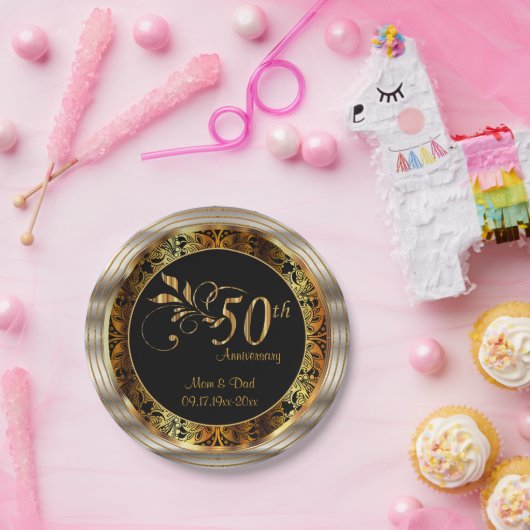 Jubileum voor 50e bruiloft zwart en goud papieren bordje (Feest)