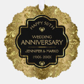 Jubileum voor 50e bruiloft zwart en gouden Damaske Ornament Kaart (Voorkant)