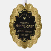 Jubileum voor 50e bruiloft zwart en gouden Damaske Ornament Kaart (Links)