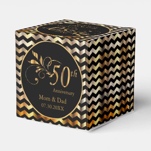 Jubileum voor 50e bruiloft, zwart-wit en goudbruin bedankdoosjes (Achterkant)