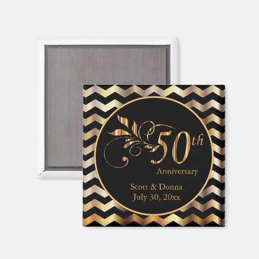 Jubileum voor 50e bruiloft, zwart-wit en goudbruin magneet (Voorkant / Achterkant)