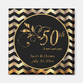 Jubileum voor 50e bruiloft, zwart-wit en goudbruin magneet (Voorkant)