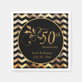 Jubileum voor 50e bruiloft, zwart-wit en goudbruin servet (Voorkant)