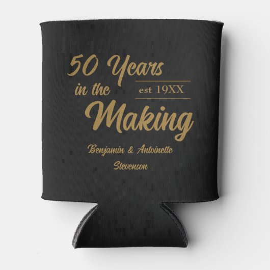 Jubileum voor 50ste bruiloft zwart en goud blikjeskoeler (Voorkant)