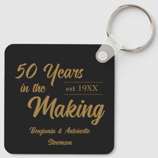 Jubileum voor 50ste bruiloft zwart en goud sleutelhanger (Achterkant)