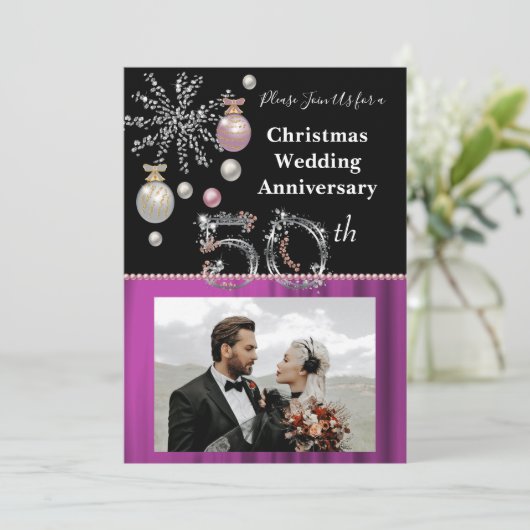 Jubileum voor 50ste kerstdag, zwart en zilver kaart (Staand voorkant)