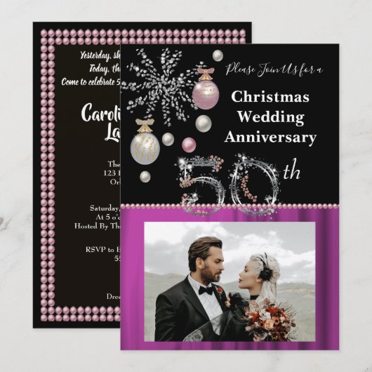 Jubileum voor 50ste kerstdag, zwart en zilver kaart (Voorkant / Achterkant)