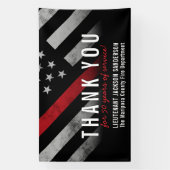 Jubileum voor afboeking van brandweerpersoneel met spandoek (Verticaal)