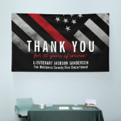 Jubileum voor afboeking van brandweerpersoneel met spandoek (Beurs)