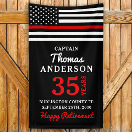 Jubileum voor afboeking van brandweerpersoneel met spandoek