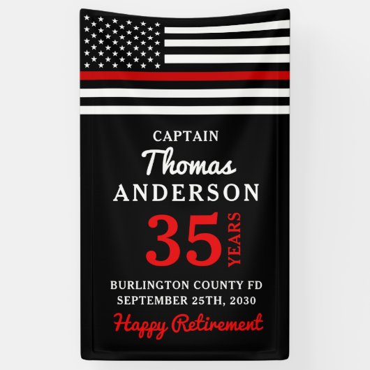 Jubileum voor afboeking van brandweerpersoneel met spandoek (Verticaal)