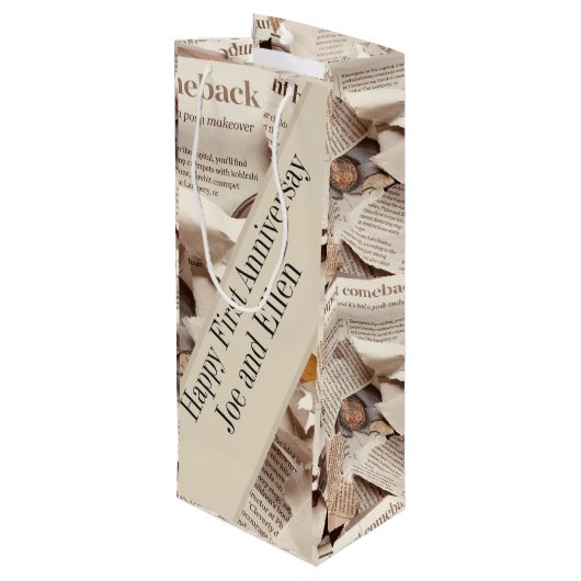 Jubileum voor eerste bruiloft bewerken wijn cadeautas (Achterkant Gekanteld)