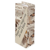 Jubileum voor eerste bruiloft bewerken wijn cadeautas (Voorkant Gekanteld)