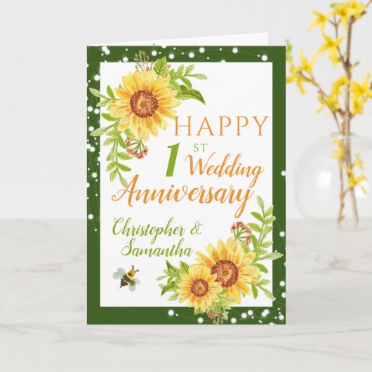  Jubileum voor eerste bruiloft Kaart (Gele Bloem)