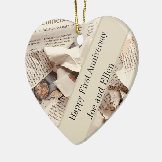 Jubileum voor eerste bruiloft keramisch ornament (Links)